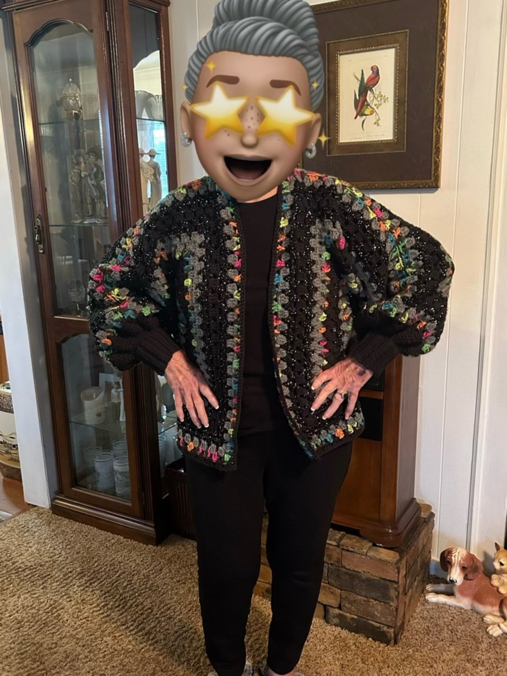 Black Multicolor crochet Sparkle Cardigan
